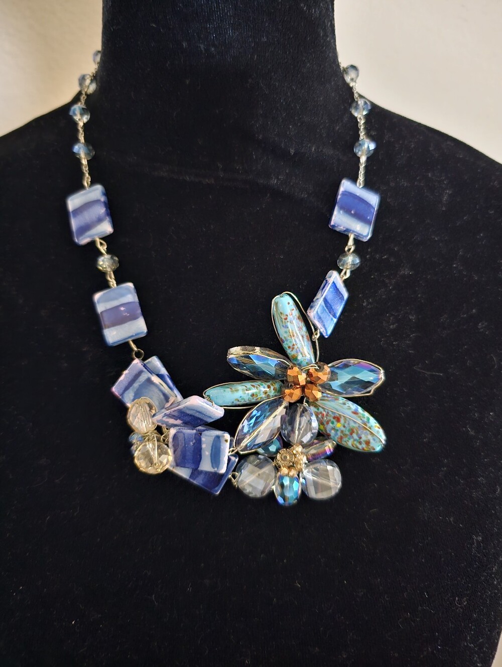 Blue Floral Statement Necklace - Women's Jewelry - Picture 2 of 3